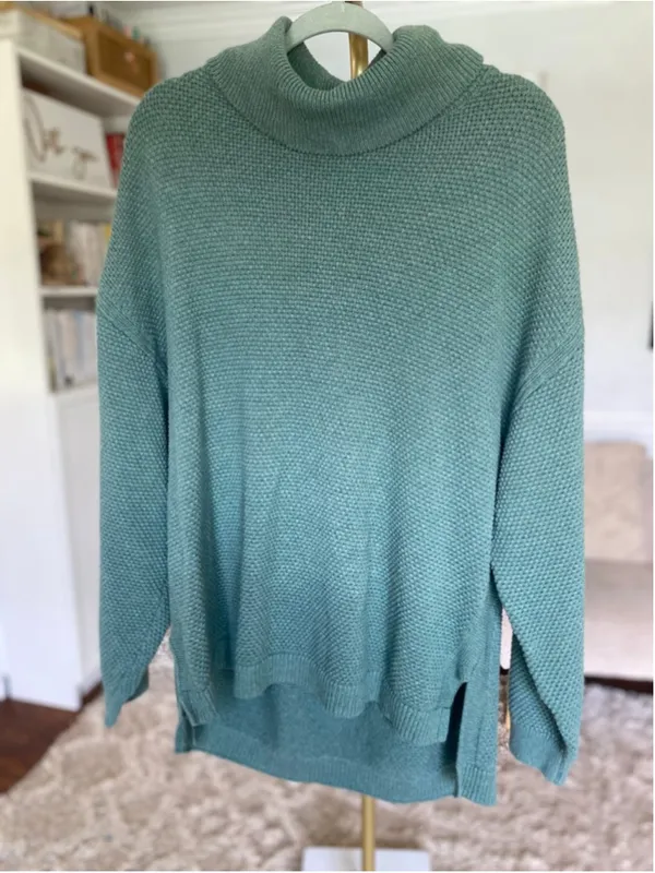 Free People FP Beach Cotton Turtleneck Sweater Sage Green Cozy Quiet Luxury Vaca Lounge Boho - Image 2
