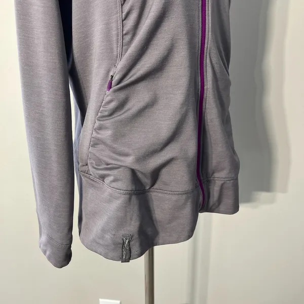 Salomon Hoodie Jacket Women Large Gray Ruched Full Zip Hiking Running Athleisure - Image 4
