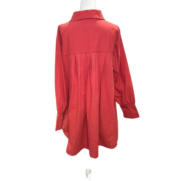 Aura Oversized Shirt Dress Large Rust Red Linen Cotton‎ Pleated Boho Tunic - Image 4