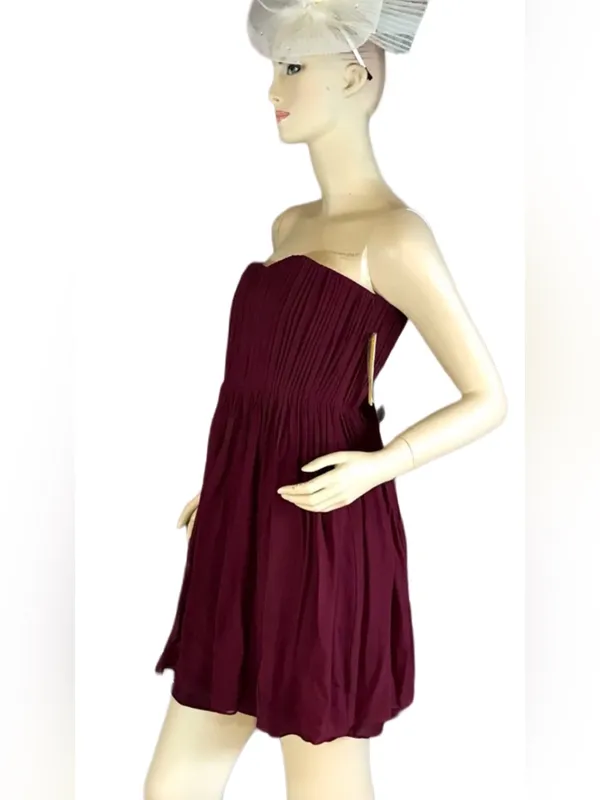 Alice & Olivia Burgundy Silk Chiffon Strapless "Mckell" Dress (10) - Image 4