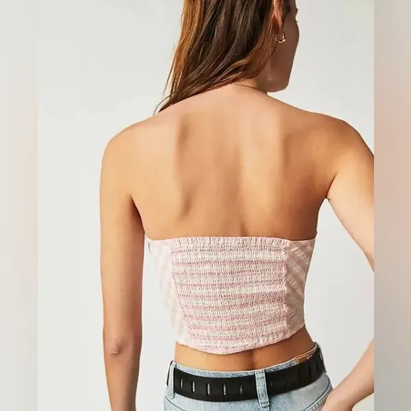 Free People Pink Leilani Cotton Gingham Tube Top - Image 3