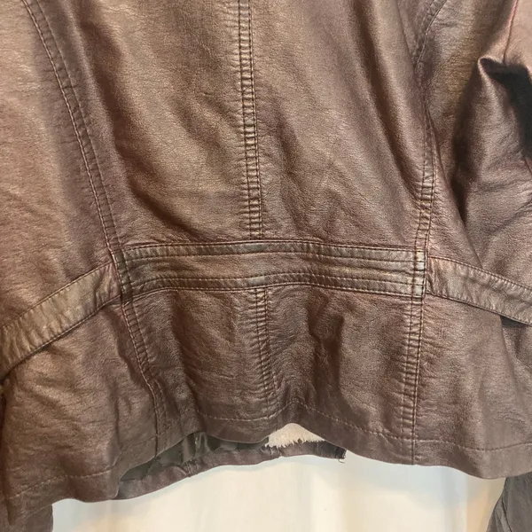 Vintage Blanc Noir Brown Leather Fur Full Zip Button Collar Bomber Jacket Large - Image 11