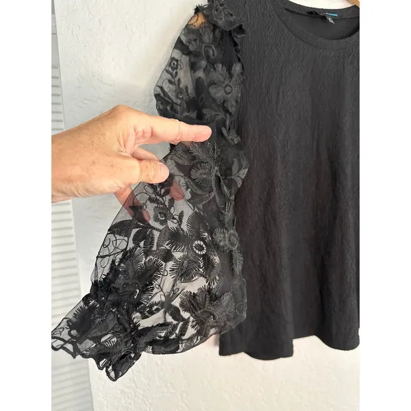 NEW Black Lace Sheer Long Sleeve Witchy Blouse Top Small Whimsygoth Halloween - Image 2