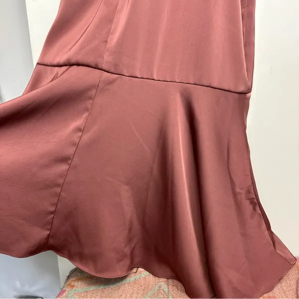 Lulus Enchanted Moments Mauve Pink Satin Ruffle Dress Sz Medium High Low V Neck - Image 15