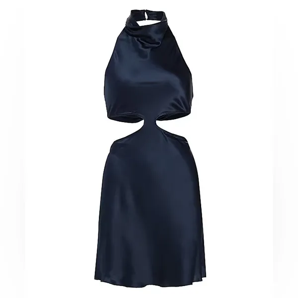 NEW NWT Amanda Uprichard X Revolve Kaye Cutout 100% Silk Mini Dress In Ink Navy - Image 3