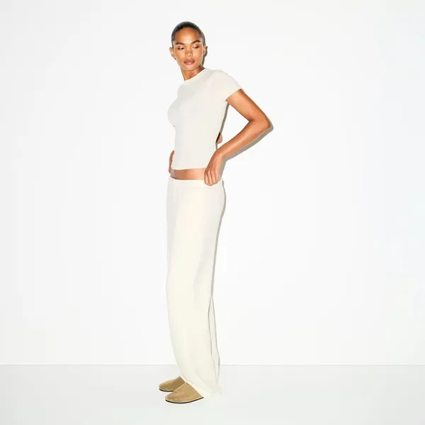 Skims Cotton Fleece Classic Straight Leg Pant in Oatmeal Heather, Small New - Image 2