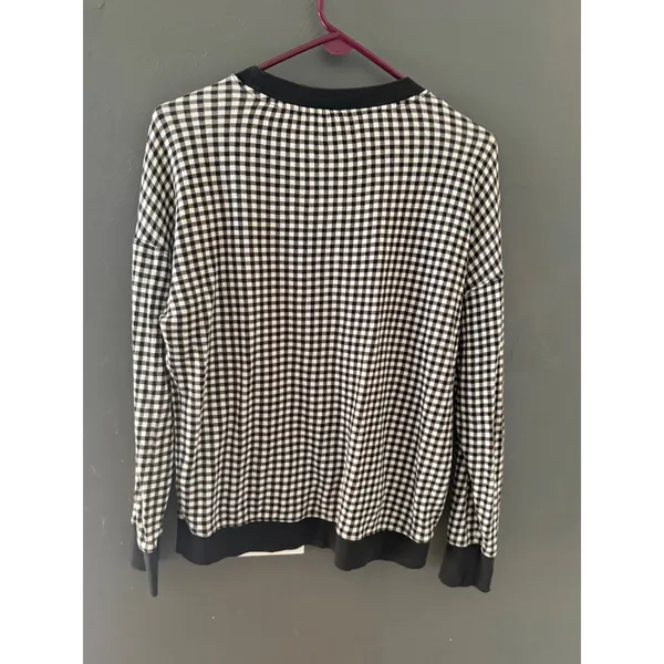 Alice +‎ Olivia Womens Gingham Checkered Sweatshirt Black White Preppy Small - Image 3
