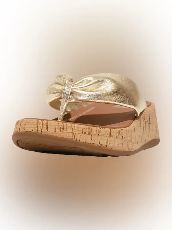 NWT FitFlop F-Mode Metallic Gold Leather Cork Platform Sandals - Image 5