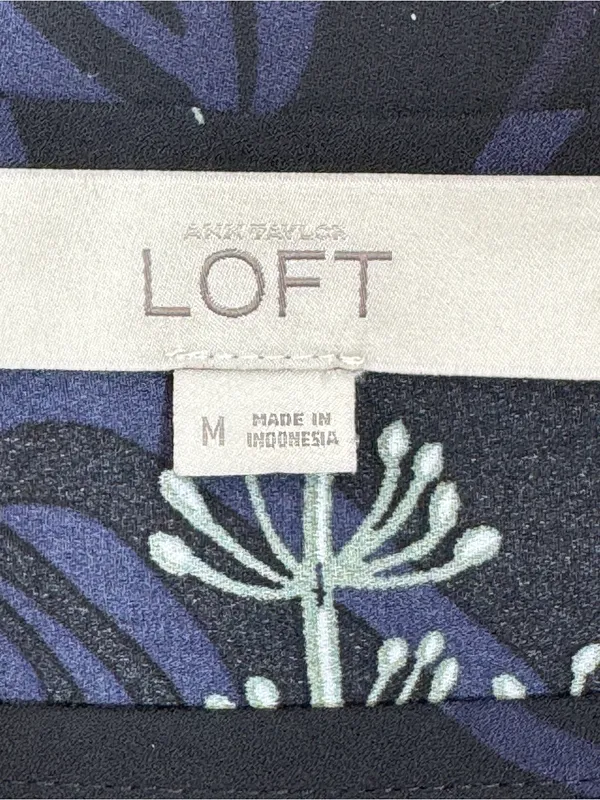 Loft Botanical Floral Print Tunic Blouse Blue Multi Medium Popover Chiffon‎ - Image 9