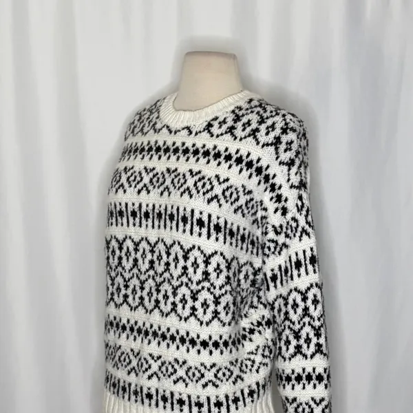 AMERICAN EAGLE Outfitters Fairisle Crew Neck Sweater Black White Fair Isle Small - Image 6