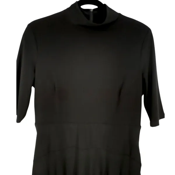 Lauren Ralph Lauren Black Mock Neck Belted Classic Fit &‎ Flare Midi Dress Sz 10 - Image 7