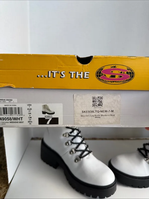Skechers White Lace-Up Platform Lug Boots with Black Sole - Image 2