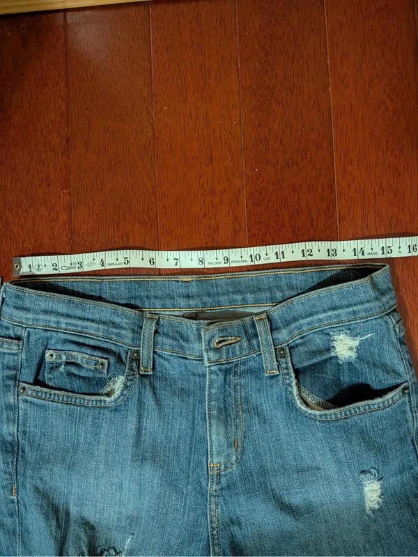Carmar Women’s Distressed Blue Jeans with Red Star Patches - Image 5