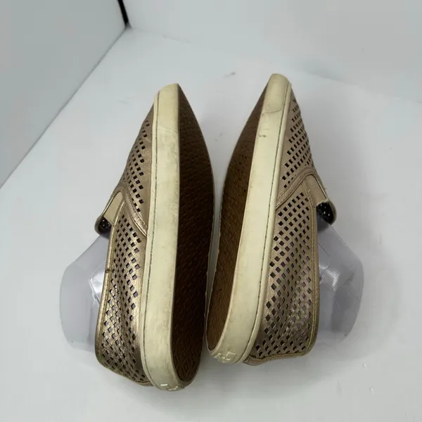 Tory Burch Women size 9.5 Metallic Gold Perforated Leather Slip On Shoes - Image 6