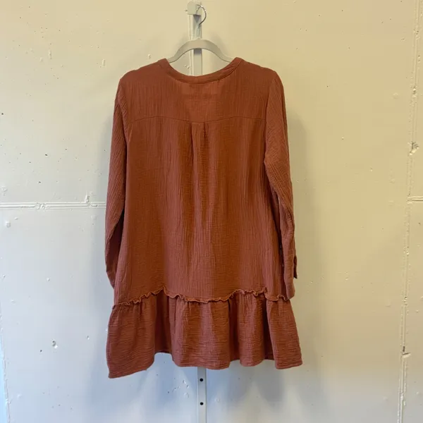 Vanilla Bay Rust Cotton Gauze Button Down Oversized Tunic Mini Dress Sm Relaxed - Image 2