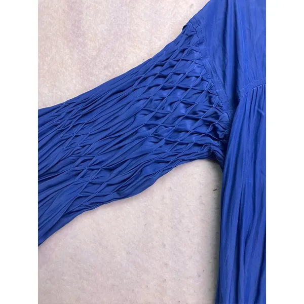 Ramy‎ Brook Blouse Womens XS Blue Pleated Smocked V-Neck Top Boho - Image 3