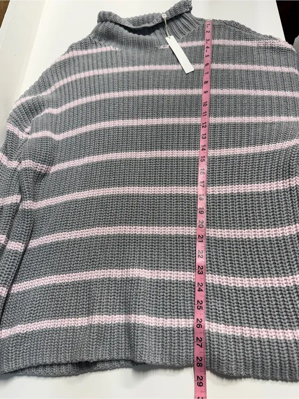 Cozy Striped knit sweater Caslon pink grey large cotton blend soft girl FLAWS - Image 9