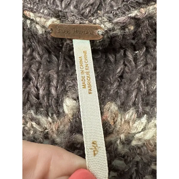 Free People Runaway Love‎ Crochet Chunky Knit Small Brown Cardigan Sweater #HR-6 - Image 2