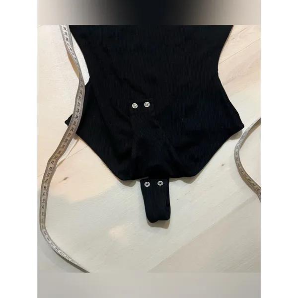 Naked Wardrobe NEW Women Black Spaghetti Strap Ribbed Knit Bodysuit - Image 6