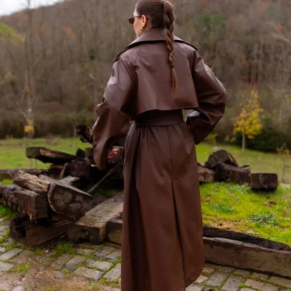 Elegant Brown Women's Trench Coat - Image 3