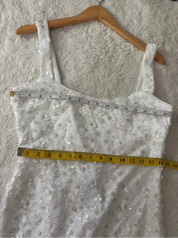 Lulus Dazzling Forever White Sequin Beaded Bodycon Mini Dress Size Medium Bridal - Image 8