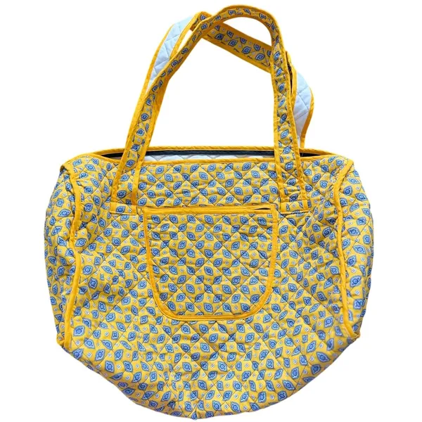 Yellow Blue Floral Paisley Block Print French Provincial Provence Tote 14.5x20 - Image 5