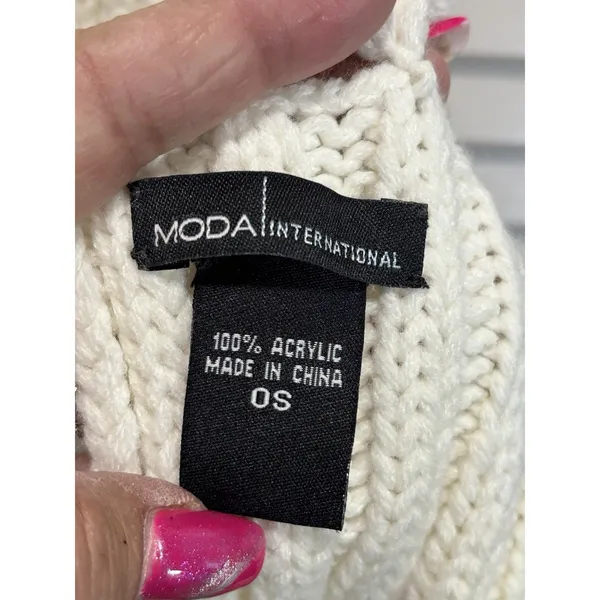 Moda Int Knit Cream Long Scarf Pom‎ Poms Soft Warm Winter Thick Wide - Image 3