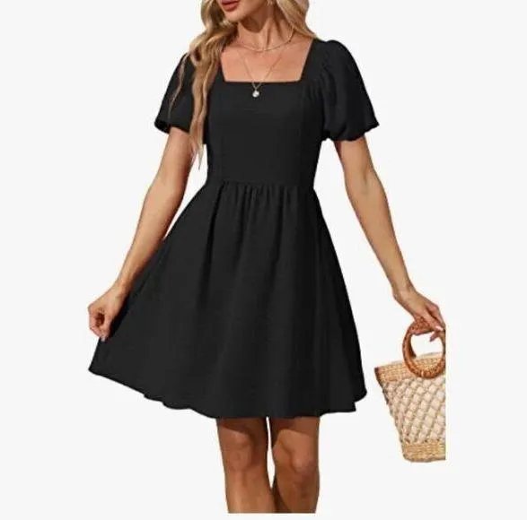 NEW Puff Sleeve Square Neck Tie in Back Dress with Zipper 2X - Image 4