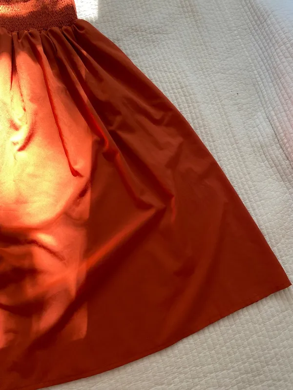rust orange smocked midi maxi dress Red - Image 5