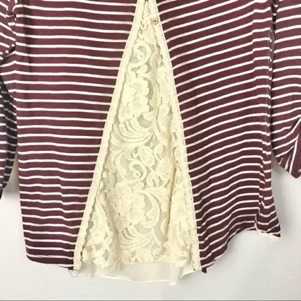 Anthropologie Meadow Rue Cassia Red Striped‎ Lace Back Long Sleeve Top S - Image 9