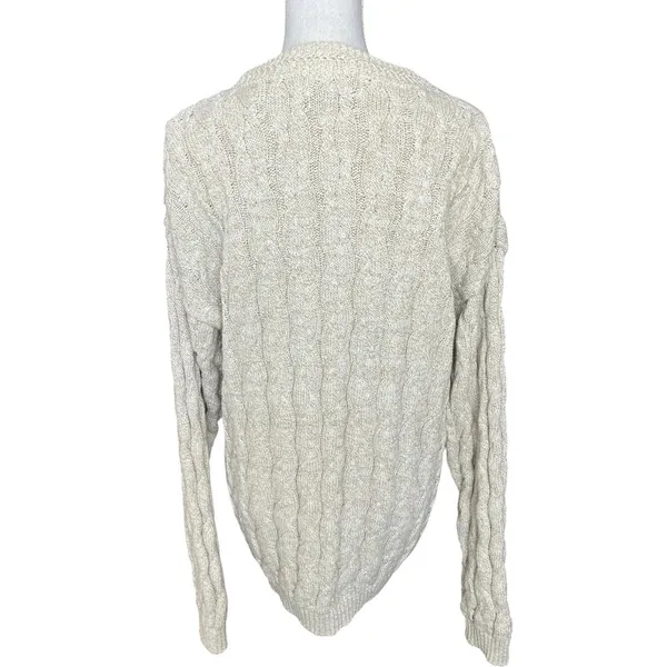 Vintage Hampton bay trading company beige cable knit sweater fisherman cotton - Image 4