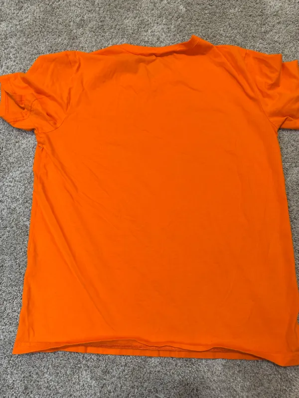 Graphic V-Neck Tee - Orange with White Script woman size M - Image 2