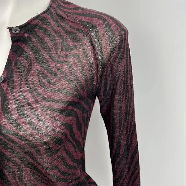 Ann Taylor Loft maroon black XS animal print cardigan - Image 3