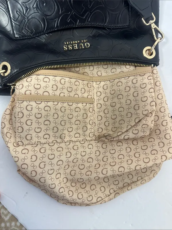 GUESS Black Embossed Logo Crossbody with Gold Hardware - Image 12