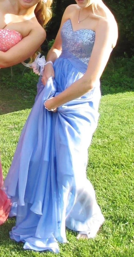 La Femme Periwinkle Strapless Prom Dress - Image 2
