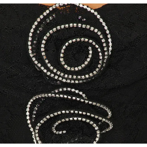 Lovers + Friends Black Lace Gown MEDIUM Maxi Dress Rhinestone Rosette $300 NEW - Image 4