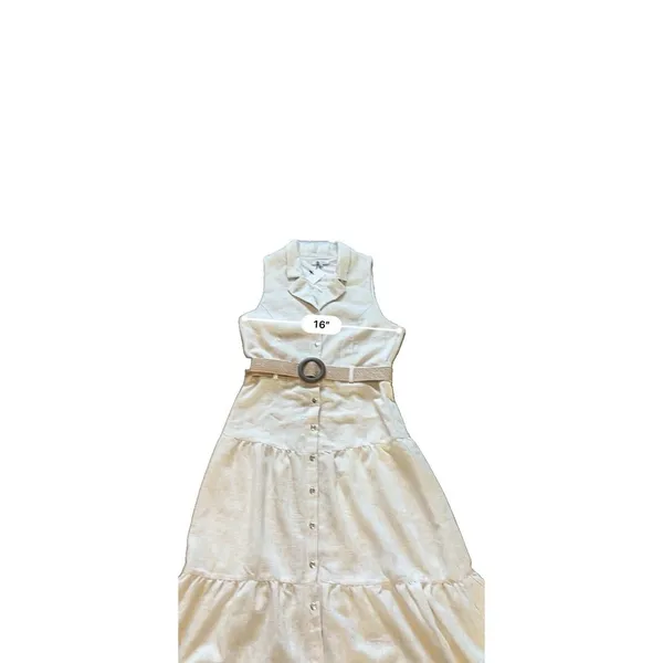 Love Tree Women's Beige Sleeveless Button-Front Belted Midi Shirt Dress M boho - Image 4