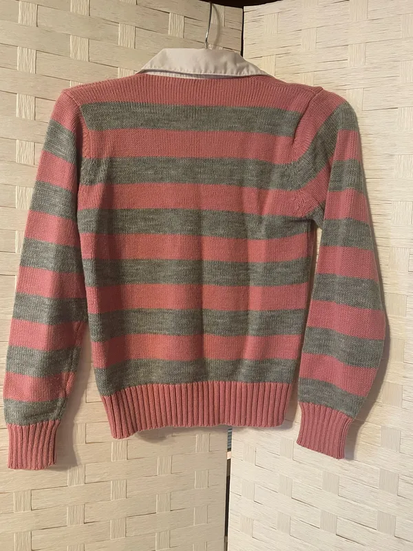 Ricki vtg v-neck women's Med stripe sweater Retro 80's memories style collared - Image 8