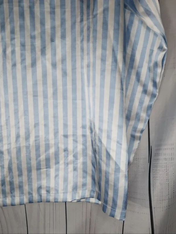 Ekouaer Striped Blue & White Satin Preppy Button-Up Pajama Set - Image 6
