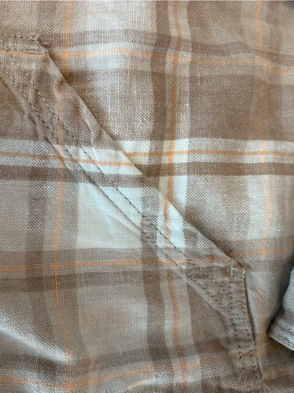 Eddie Bauer Linen Plaid Zip Up Hooded Jacket Size Large Tan Brown Orange - Image 4