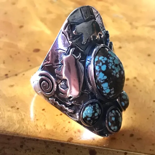 Genuine Blue Turquoise Sterling Silver Statement Ring Size 10 - Image 8