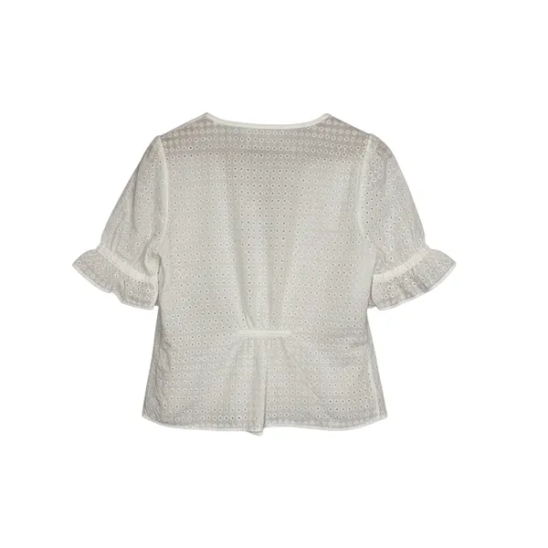 Madewell White Eyelet Button Front Blouse Ruffle Sleeve V-Neck Top AK013‎ Size 6 - Image 4