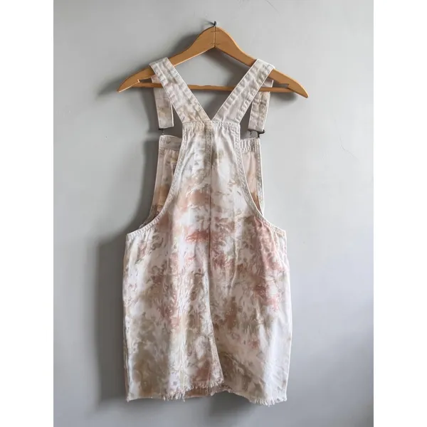 Wild Fable Tie‎ Dye Denim Overall Pinafore Dress Peach Olive Green Mini Medium - Image 2
