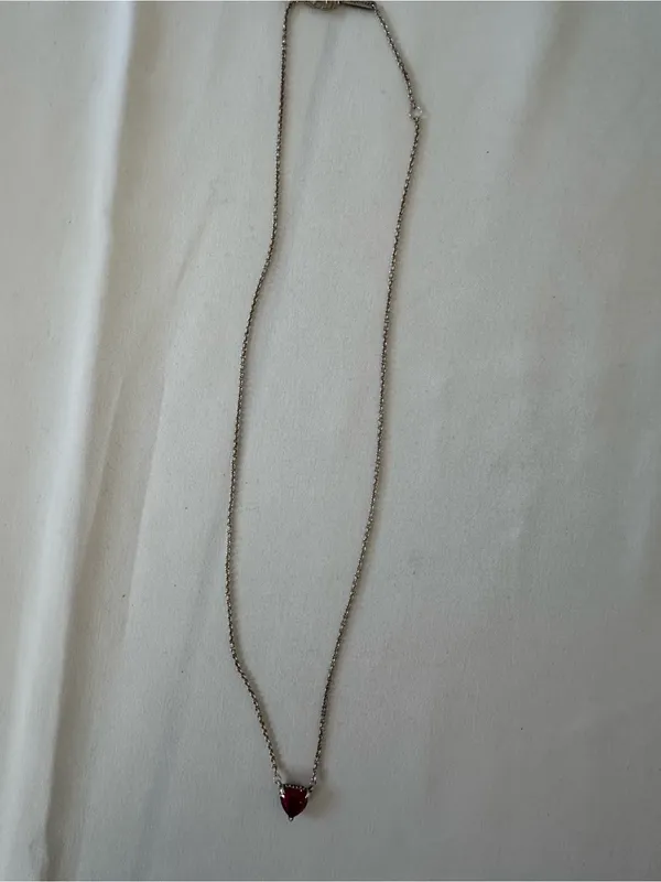 Pandora Silver Necklace with Red Heart Pendant - Image 2