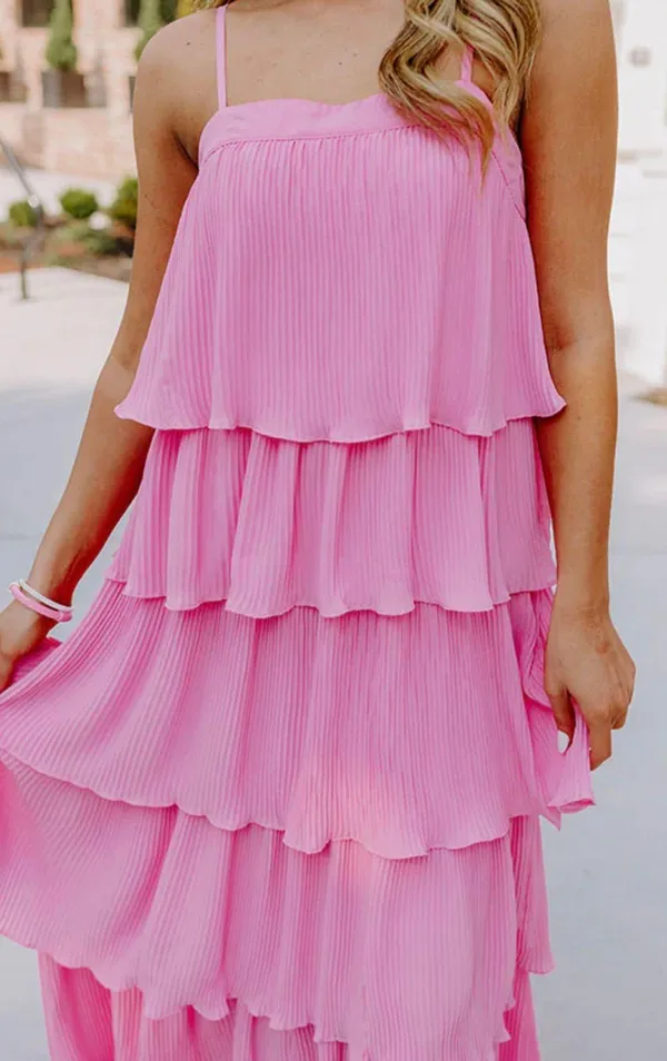 These Three Boutique Pink Pleated Ruffle Maxi Dress - Image 4