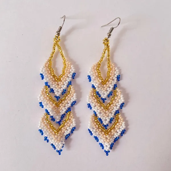 Elegant Multicolor Beaded Earrings Blue - Image 3
