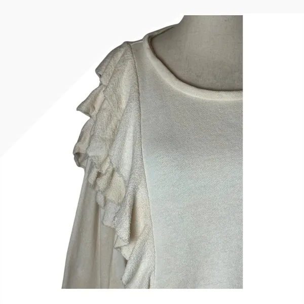 LoveShackFancy Sweatshirt Women Small Beige Corinne Ruffle Detail‎ Cropped Boho - Image 5