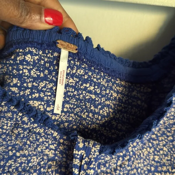 Free People Britnee Floral Cropped Peplum Smocked Puff Sleeve Top Large - Image 7