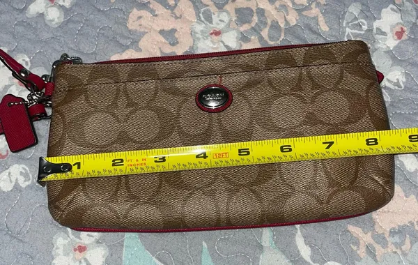 Coach Peyton Signature Go-Go Wristlet Wallet in Khaki and Red - Image 12