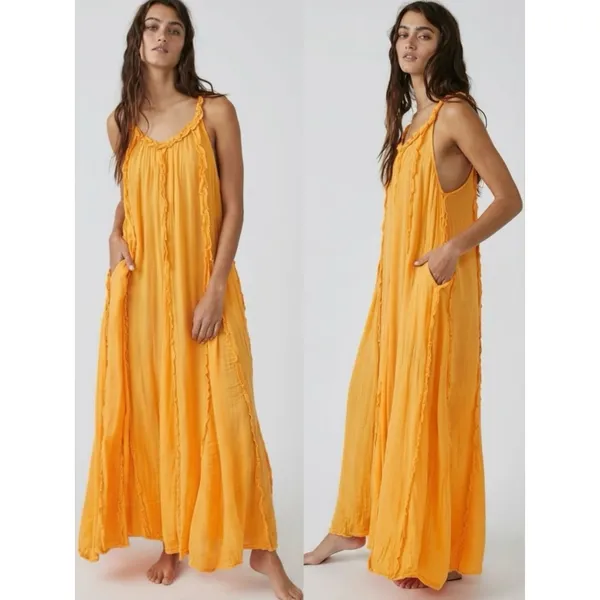 Free People Bohemian Ethereal Goddess Gauze Mckinley Maxi Dress Marigold Large - Image 5